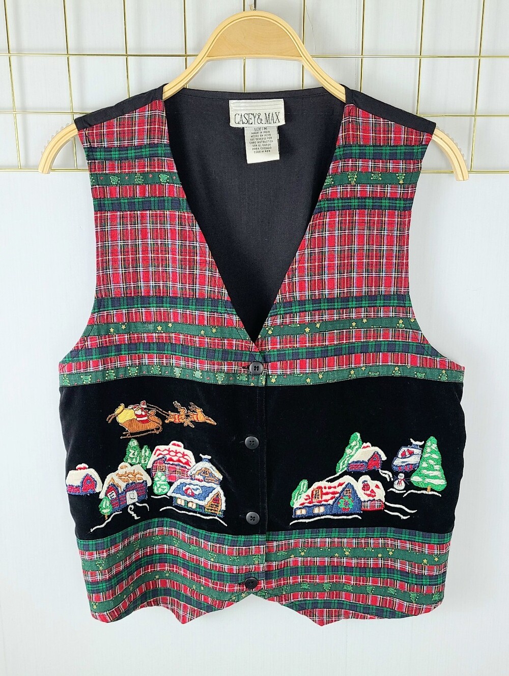 Vintage Holiday Festive Santa Claus Sleigh Ride Vest